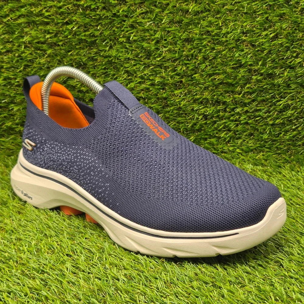 Skechers GO WALK 7 SIZE 8 EXTRA WIDE Men's Stretch Fit Slip On Shoes Navy Orange
